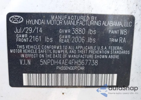 2015 Hyundai Elantra Se из США, поврежденный, VIN 5NPDH4AE4FH567738
